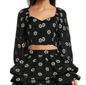 NWT Buru Top Floral Print Sweetheart Neck Long Balloon Sleeve Size XS